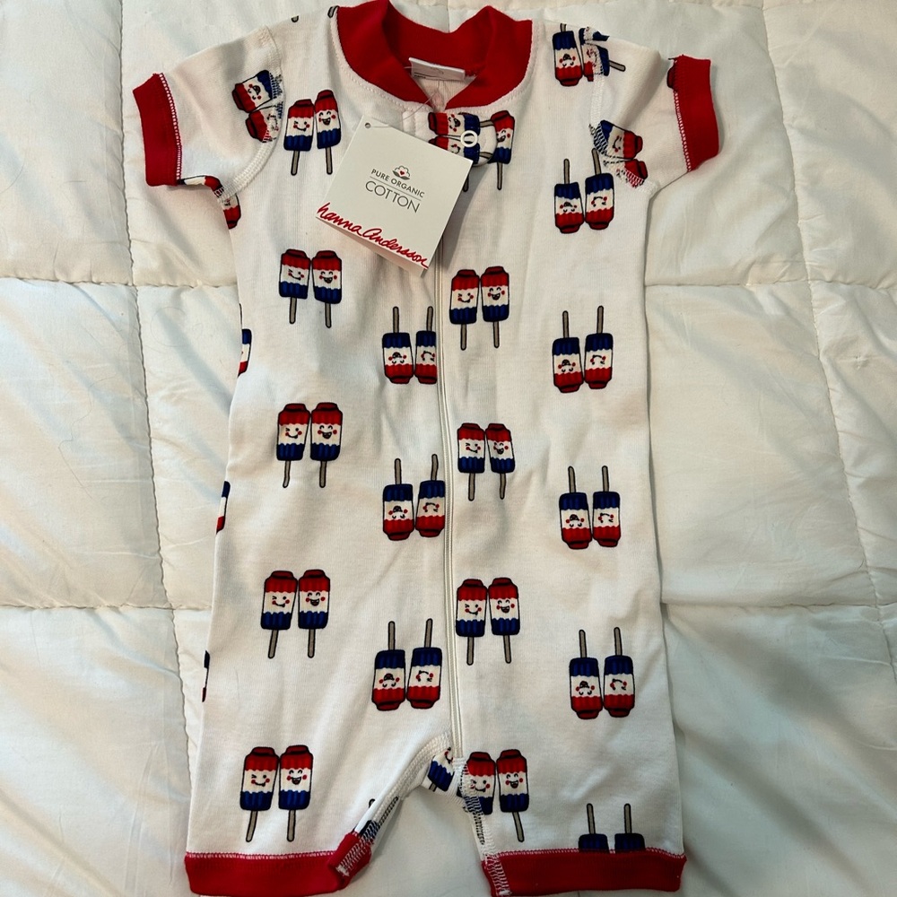 Hanna Andersson Red, White & Blue Bodysuit with Patriotic Pop Design
